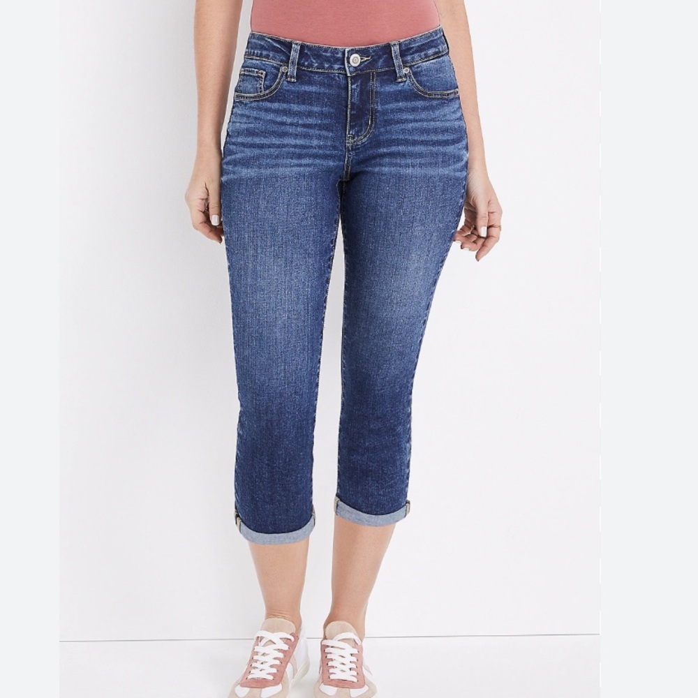 MAURICES Blue Straight Leg Midrise Fancy Pocket Crop M Jeans Size 9/10 N…